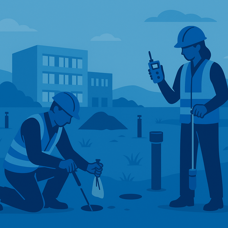 Soil sampling during a site investigation for contamination analysis